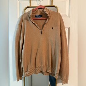 Ralph Lauren Men's Camel Half Zip-Up Sweater